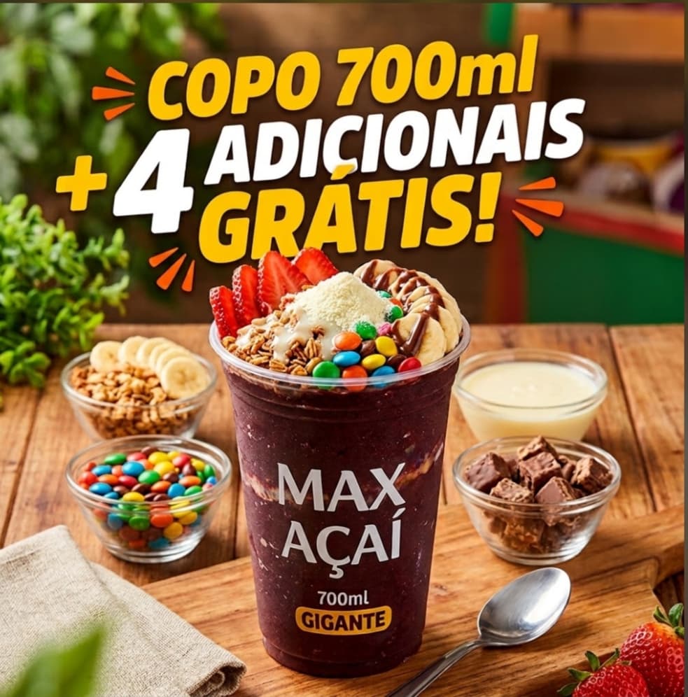 Açaí Copo 700 ml C/ 4 Adicionais Grátis