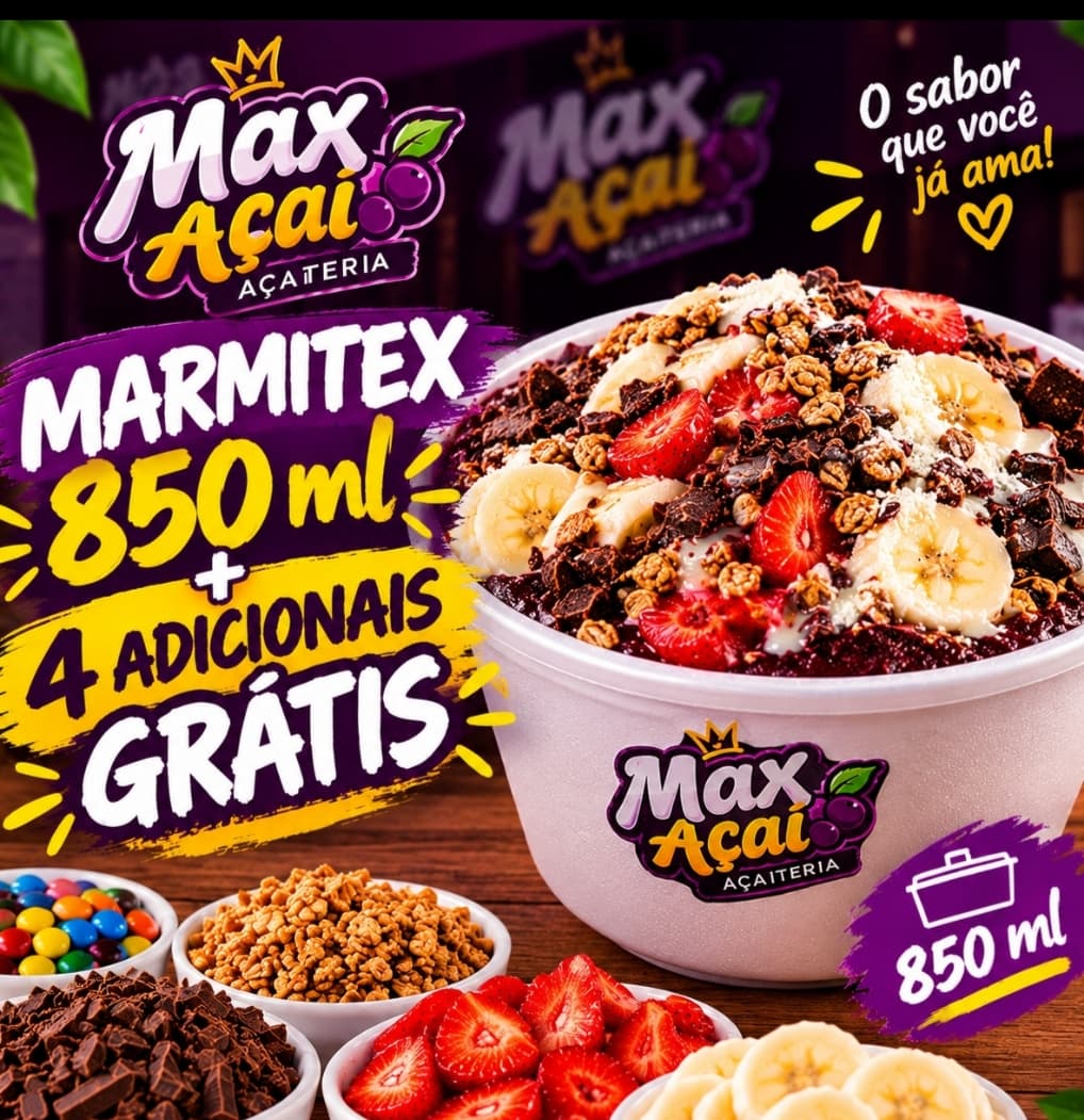 Açaí Marmitex 850 ml C/ 4 Adicionais Grátis